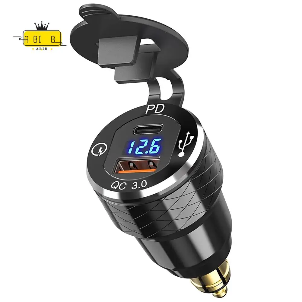 

ABIB -PD 3.0 Type C USB Fast Charger Din To USB And 18W QC 3.0 Power Outlet With Voltmeter For 12V-24V Ducati BMW Motorcycle