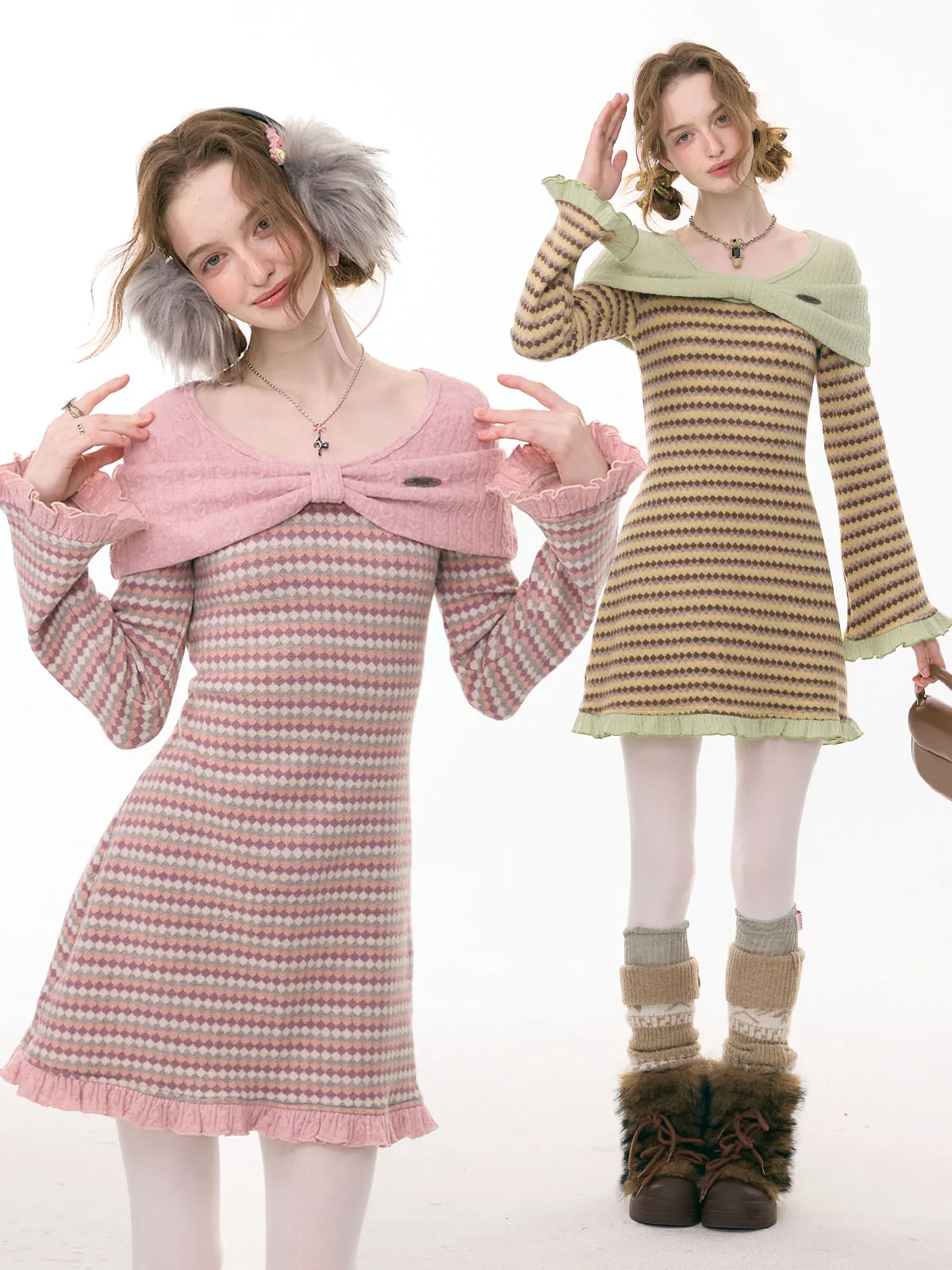 

ZiziFei Sweet Dr: Новая осенне-зимняя вязаная платье-рубашка в клетку с рюшами и узлами, женская модная ретро-модель Ciwalk