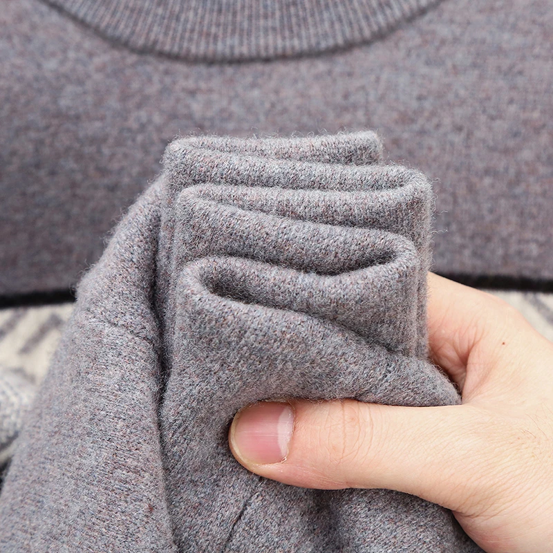 Wool100% Men High Quality Autumn Winter Sweater Round Neck Jacquard 12needle Craftsmanship Long Sleeves Sweater Exquisite Tops