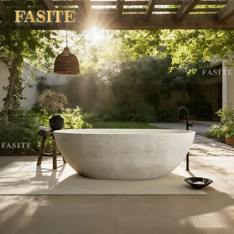 for Natural Beige Bathtub Hotel Independent Oval Double Creative Bathtub