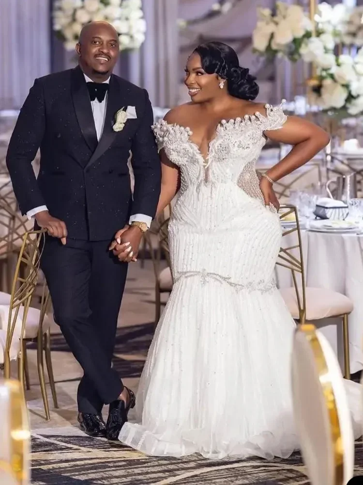 تخصيص نمط جديد الحبيب بلورات الخرز حورية البحر فساتين الزفاف Vestido De Casamento انظر من خلال فساتين الزفاف الدانتيل