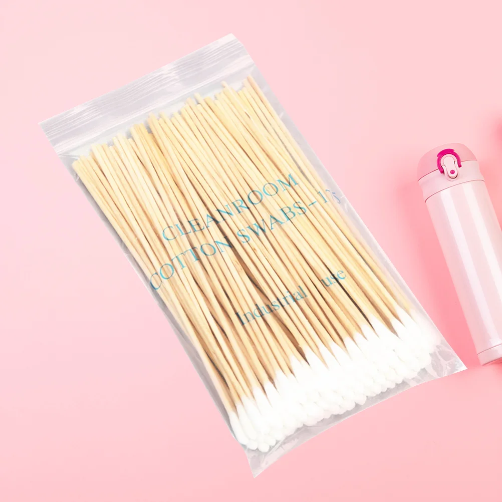 5 confezioni di batuffoli di cotone usa e getta, testa di cotone compresso stretto, manico in legno morbido, applicazione di trucco lungo e sottile, uso per la pulizia dell'orecchio