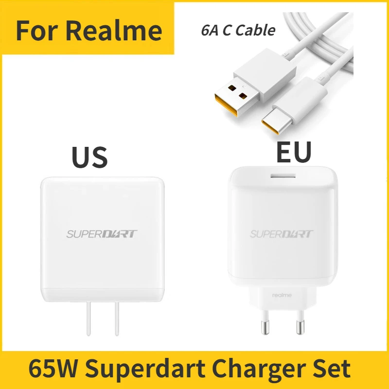 65W SuperDart Charger EU/US For Realme GT2 Pro Neo2 2T Q3 65W Super dart Charger Quick Charge Adapter X7 Pro 9i 8i Pro Narzo 50