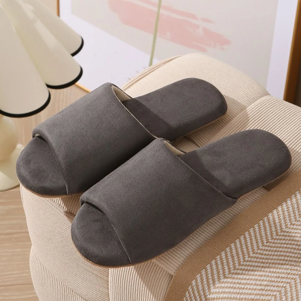 

Fashion Japanese Style Suede Nap Slippers Casual Open Toed Silent Soles Slippers Anti Slip Soft Slide Slippers Winter