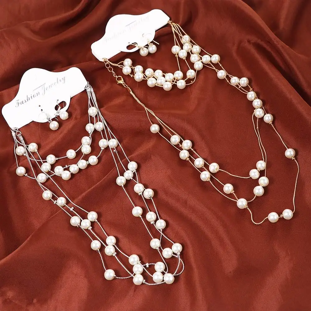Accessories Beaded Wedding Earrings Multilayer Pearl Necklace Bridal Set Necklace Earrings Sets Jewelry Sets