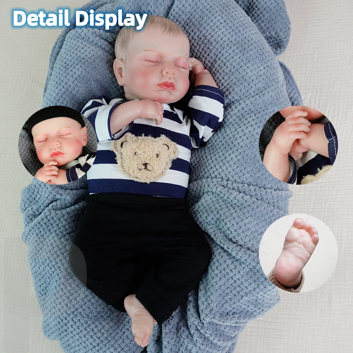 Realistische wiedergeborene Babypuppe, die in echtem Leben schläft, Stoffkörper, Baby-Mädchen, realistisches wiedergeborenes Baby mit Spielzeugzubehör, geeignet für 3DSkin