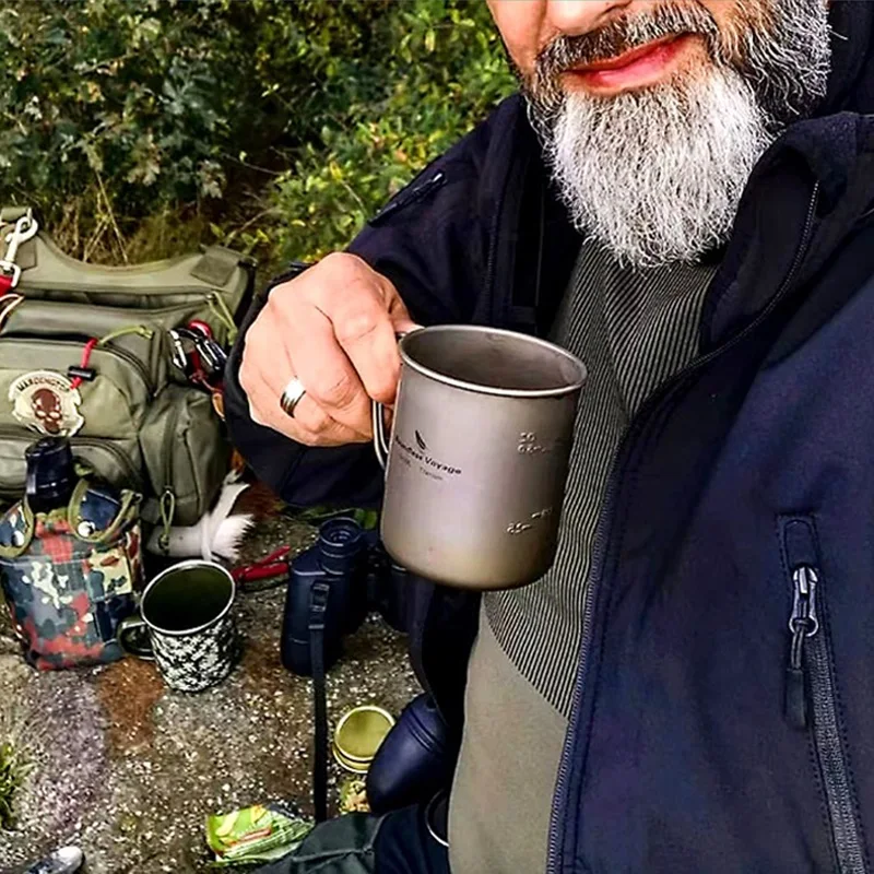 

Lightweight Titanium Camping Mug with Lid Portable Travel Coffee/Tea Cup, Outdoor Cookware, Hanging Pot for Backpacking