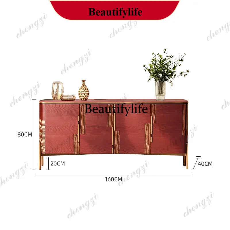 P182 Italian light luxury art color matching dining side cabinet entrance foyer red decorative entrance cabinet