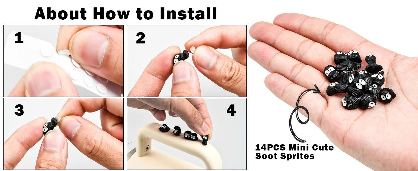 14 stücke Nette Kleine Kohle Ball Schwarz Elf Auto Innen Dekoration Lustige Auto Center Konsole Rückspiegel Ornamente Für Auto Zugang – Detail 4