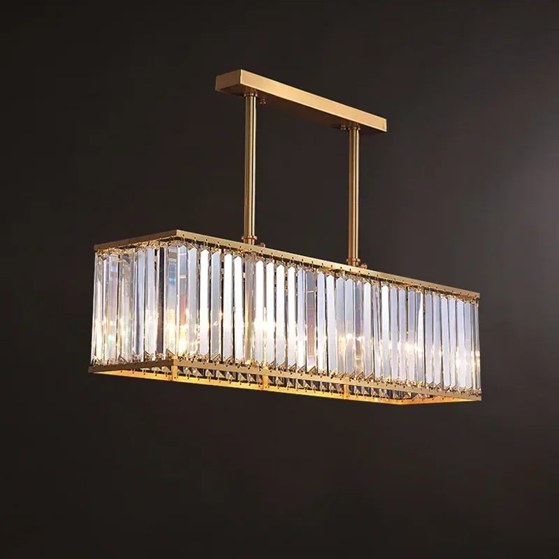 Bar pendant Chandelier Restaurant long crystal lighting lustre de cristal Study Bedroom Copper Crystal Chandelier Lamp for home