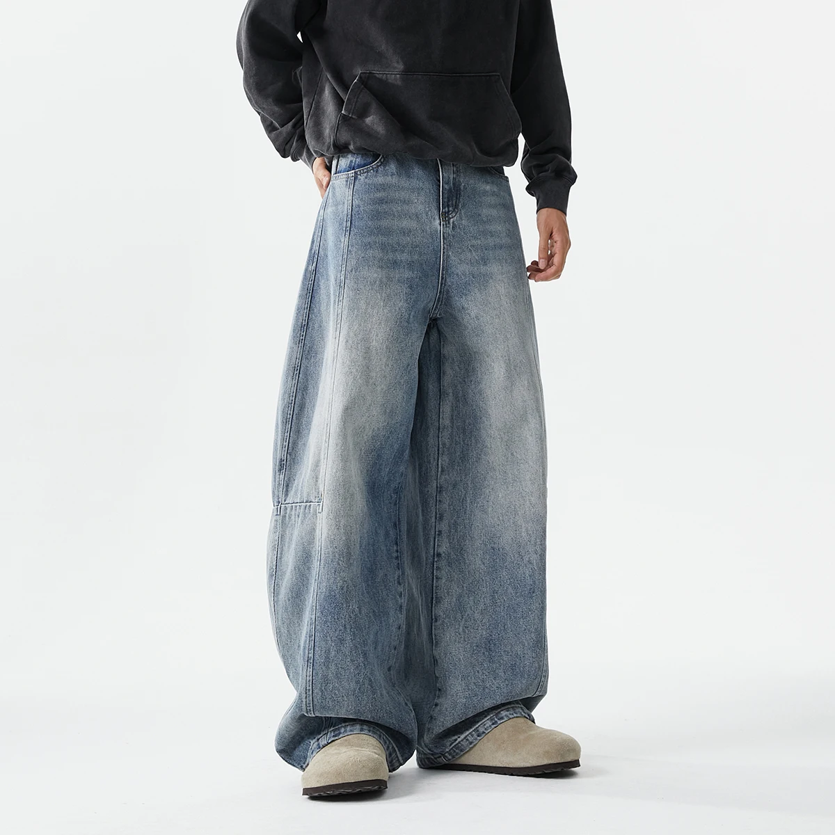 Boyfriend Jeans Men High Street Hip Hop Loose Causal Wide Leg Baggy Jeans Trousers Cityboy Blue White Denim Harem Jeans Pant