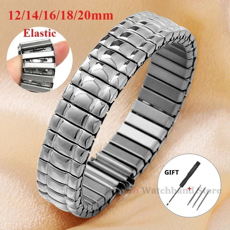 Metal Strap Stainless Steel Elastic Watch Band 12mm 14mm 16mm 18mm 20mm Men Women Universal Stretch Wristband Accessories