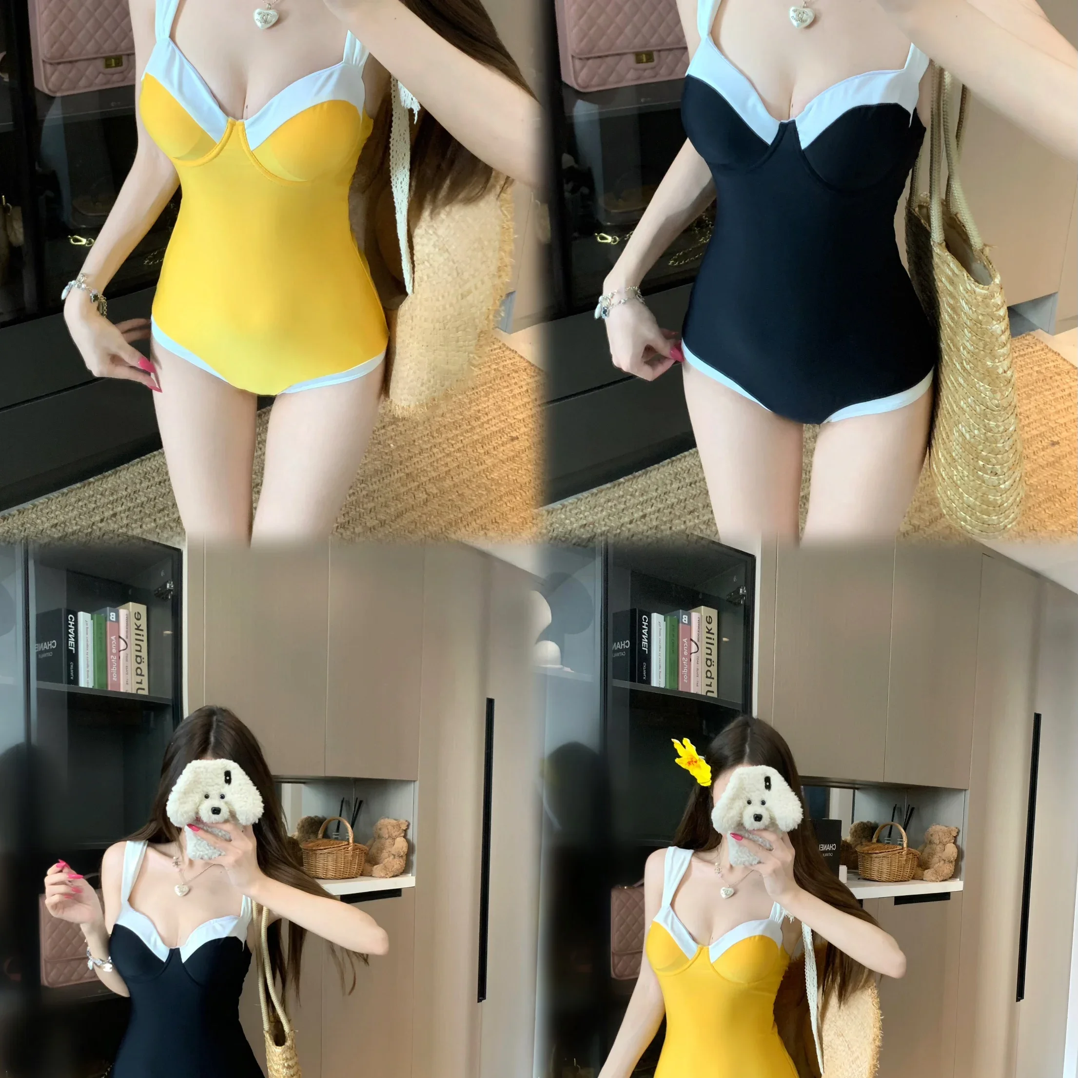 2025 Summer New One-Piece Swimsuit Women's Bla White Splicing Sexy Beach Vaion Swimming Costume Pure Desire Sle