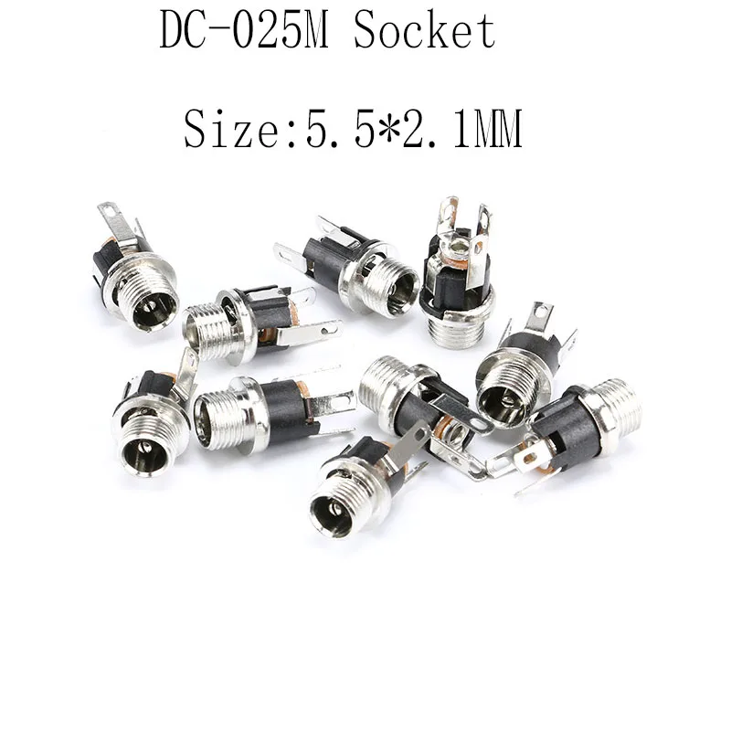 10PCS 5.5*2.1 Socket Metal Head Welding Wire Type Connector DC-025M Power Metal Head Socket Adapter With Washers and Nuts