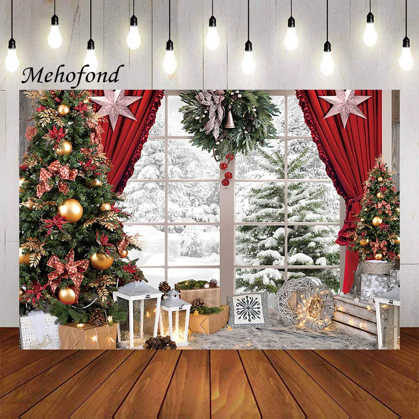 Mehofond Photography Background Winter Christmas Trees Window Snow Xmas Party Kids Family Portrait Decor Backdrop Photo Studio