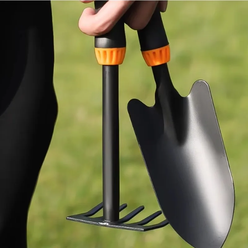 manual-diy-three-piece-garden-shovel-set-flower-growing-soil-loosening-rake-meat-shovel-metal-construction-wood-handle