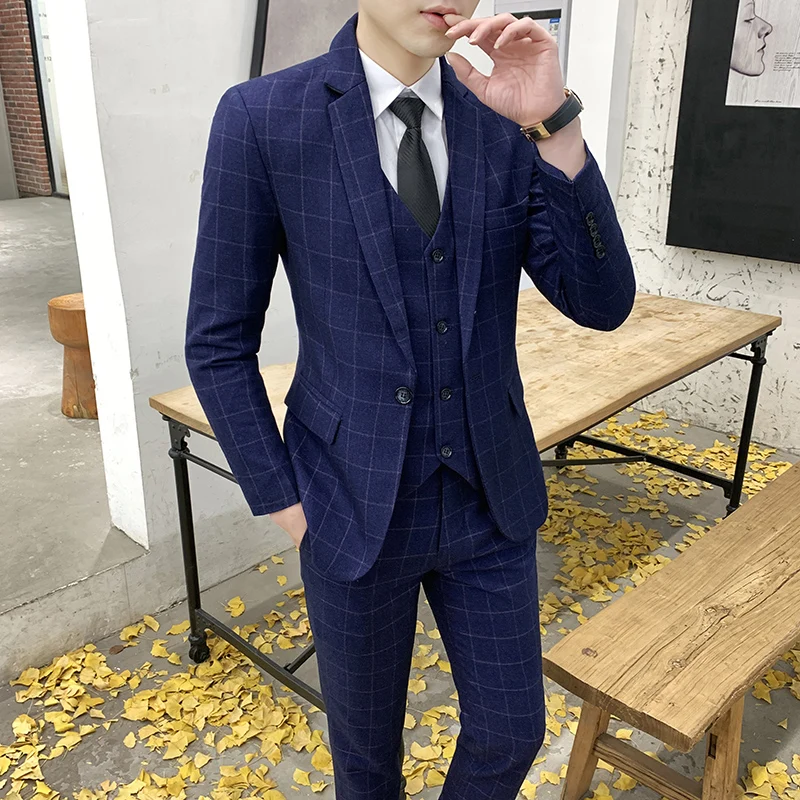 2024 new style (suit + vest + trousers) Fashion business formal Korean version slim men\'s suit trend gentleman three-piece set