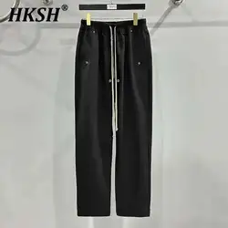 HKSH Spring Summer New Men's Tide High Street Chic Zipper Design Slim Black Versatile Long Pants Dark Streetwear Trousers HK1376