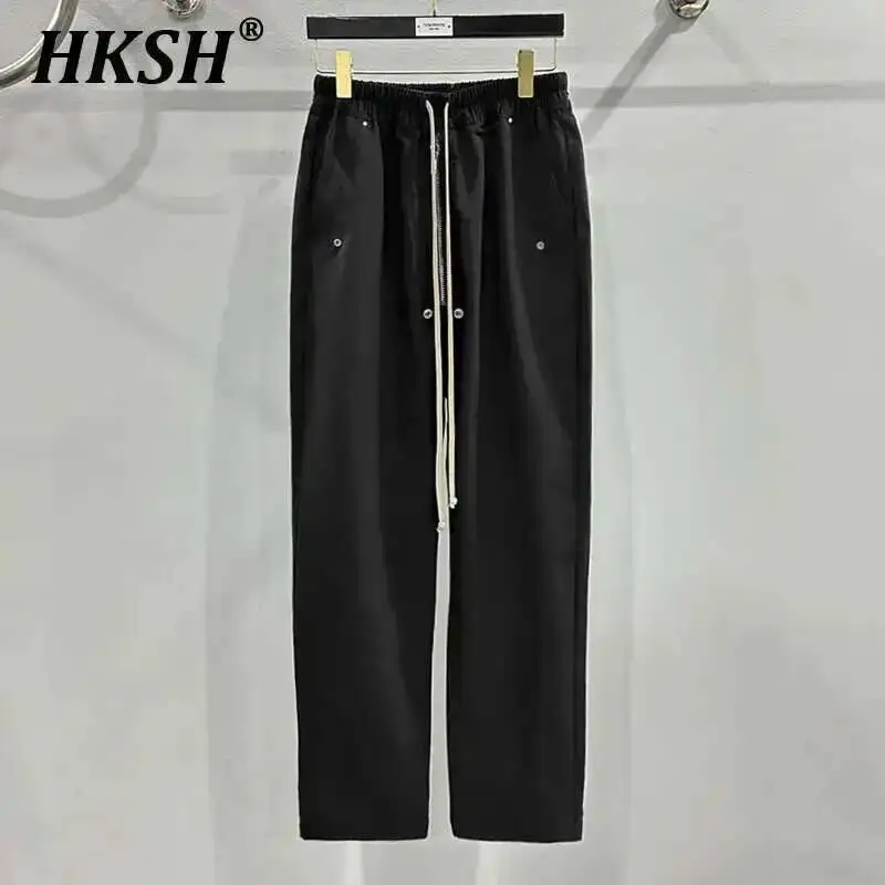 HKSH Wiosna Lato Nowe Męskie Spodnie Tide High Street Chic Zipper Design Slim Black Wszechstronne Długie Spodnie Ciemne Spodnie Streetwear HK1376