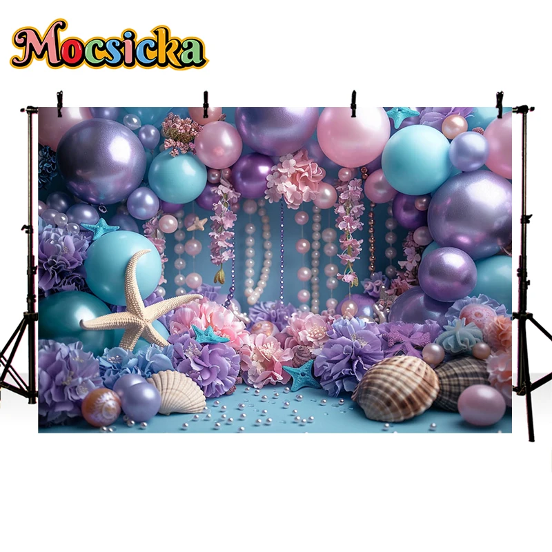 Mocsicka Photography Background Mermaid Underwater World Decor Cake Smash Birthday Party Kids Portrait Backdrop Photo Studio
