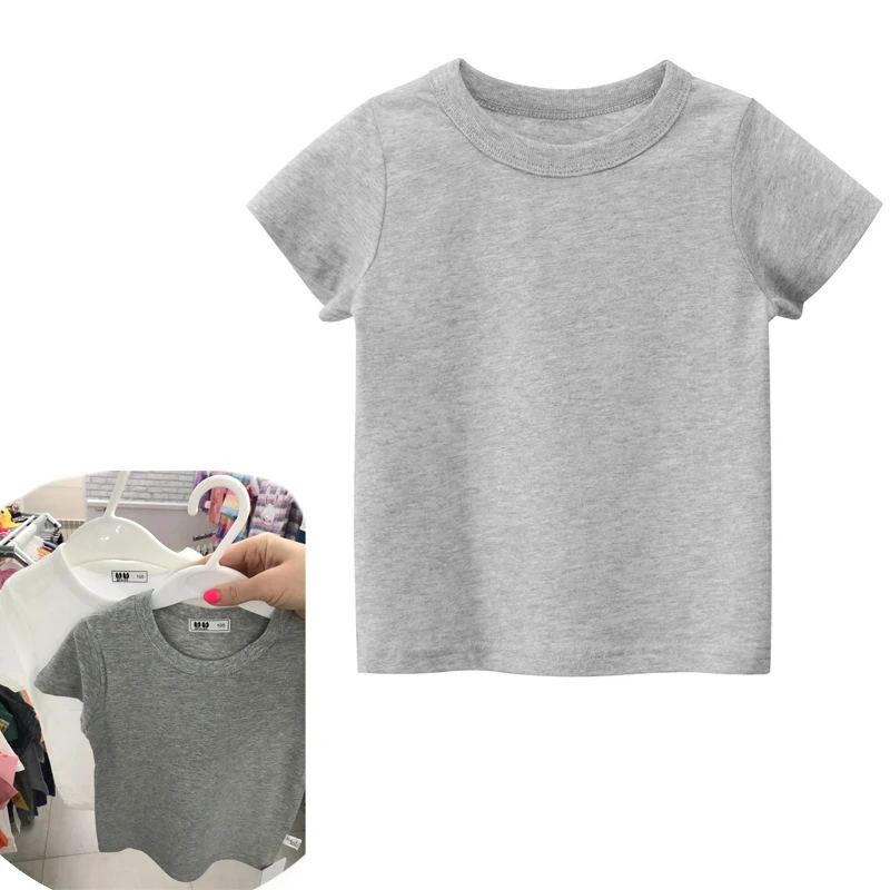 Summer Thin Kids Plain T Shirt Tops Child Boys Girls Short Sleeve Solid Color Cotton Clothes White Black Children Tees 1-8 Years