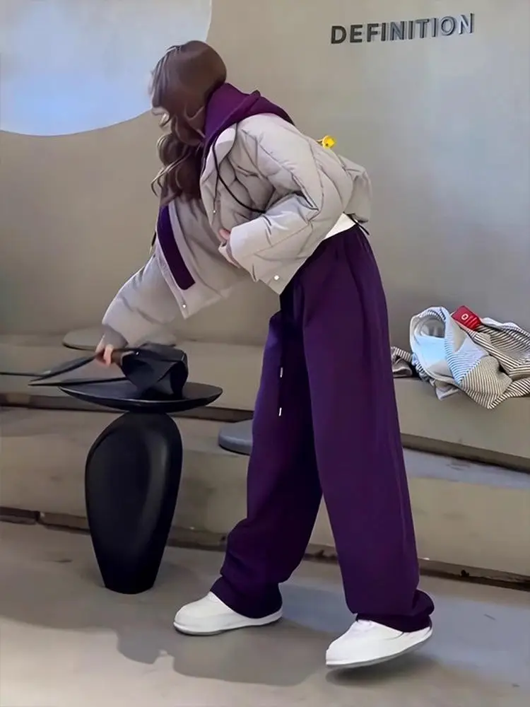 

plus Size Winter Ele Slimming Cotton Suit for Women with Wide Leg Casual Pants Two Piece Set Warm Gentle Sle