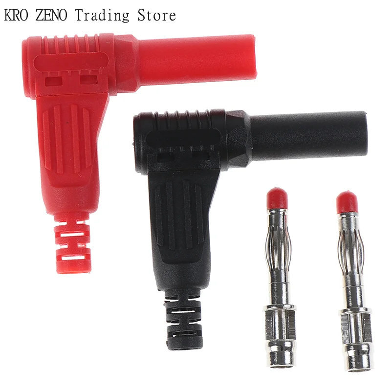 🔝2Pcs Red+Black 4mm Male Right Angle Insulation Banana Plug Multimeter Test✨