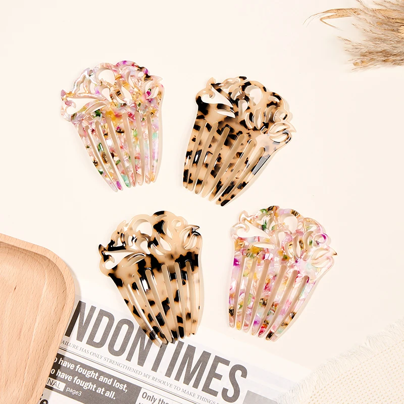 

Vintage Hollow Acetate Hair Comb Retro Floral Carved Hair Clip For Women Fashion Headwear Elegant Wedding Party Hair Accessories