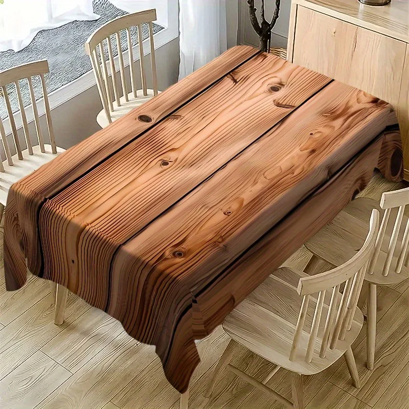 1pc Wood Grain Printed Tablecloth - Rectangular Kitchen Table Cover - Realistic Wood Texture Designzyc