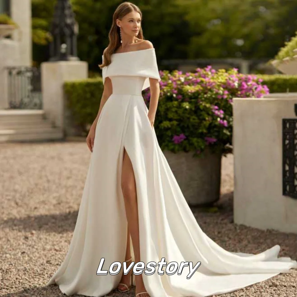

Wedding Dresses Elegant Customized Strapless Split Bride Dress Off The Shoulder Simple Bridal Gown Vestido De Novia