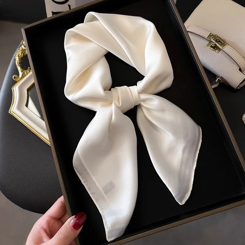 70cm Solid Colors Neckerchief Hijab Scarf For Women Silk Satin Headband Hair Scarves Female Square Shawls Head Scarfs For Ladies image 5