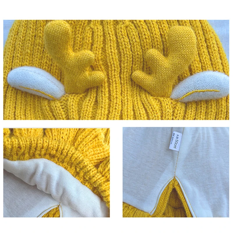 Cartoon Deer Baby Knitted Hat Winter Warm Infant Ear Protection Cap Solid Color Cute Antler Toddler Boy Girl Beanie Caps