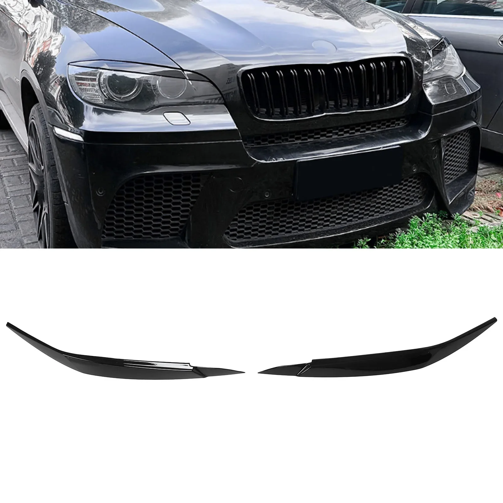 

1 Pair of Headlight Eyebrow UV-Resistant Scratch-Resistant ABS Headlamp Eyelid for BMW X6 E71 2008-2014