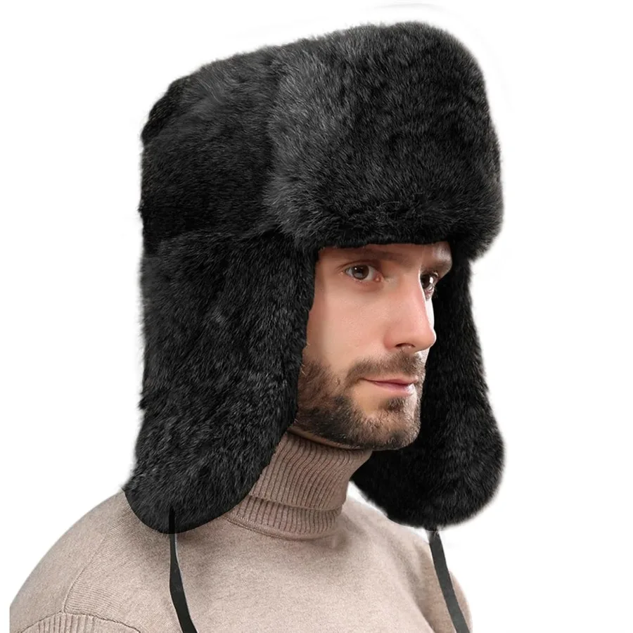 

Men Women Faux Fur Trapper Hat Winter Thick Furry Ushanka Earflap Cap Windproof Cycling Ski Hunting Hat with Ear Flap