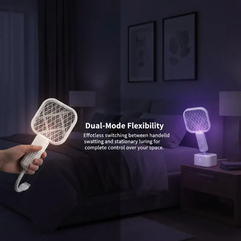 Electric USB Mosquito Killer Racket Trap Swatter UV Light Insect Bug Zapper for Bedroom Silent Home Pest Control