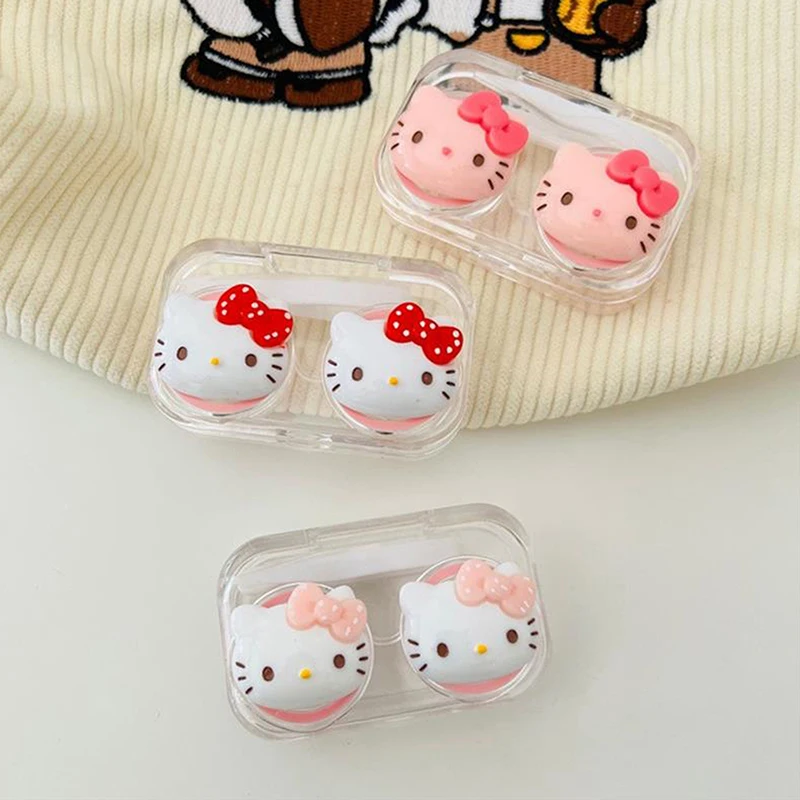 

Милые контактные линзы Hello Kitty чехол Sanrio Kt Cat, портативный контейнер для хранения косметических линз, контейнер для ухода за глазами, не требуется Поворотная Крышка