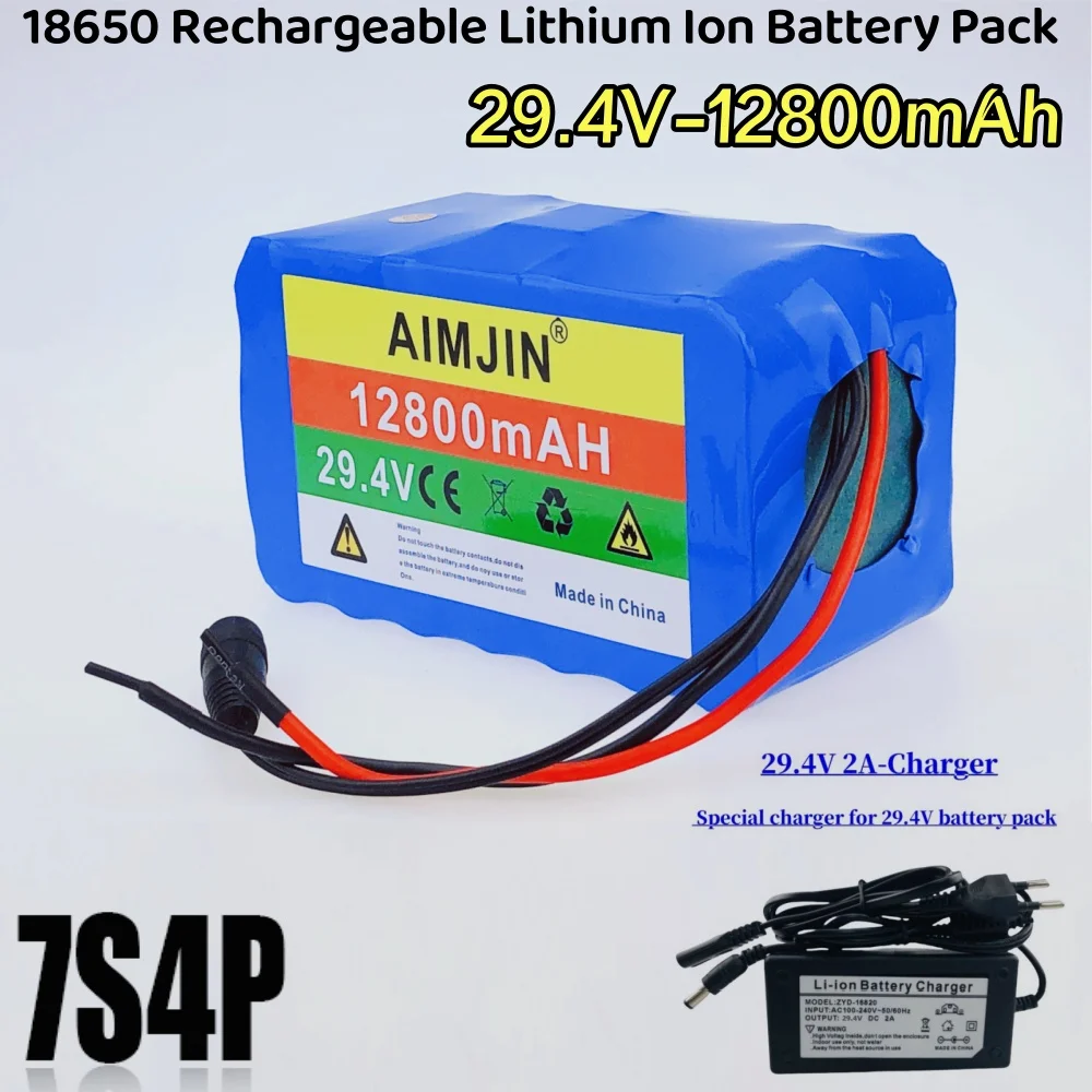 

NEW 7S4P 29.4V 12.8Ah Lithium-ion Rechargeable Battery Pack for 24V Electric Equipment with 15A BMS optional Plug