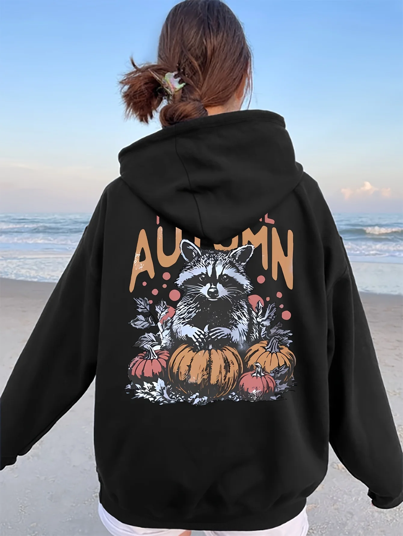 

Raccoon Pumpkin Graphic Printing Autumn and Winter Pure Cotton Men's and Women's Hoodies Casual Outdoor Street Sports Training
