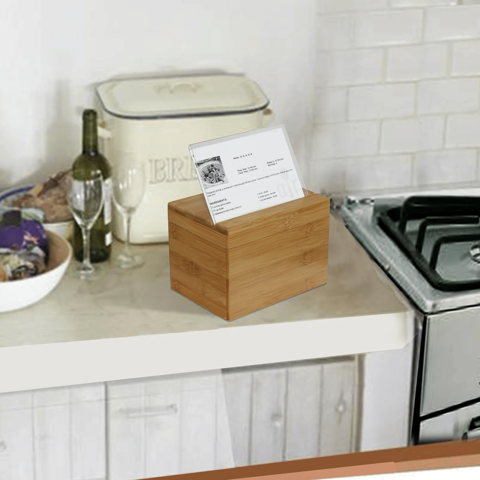 Caixa de receitas de bambu com divisor