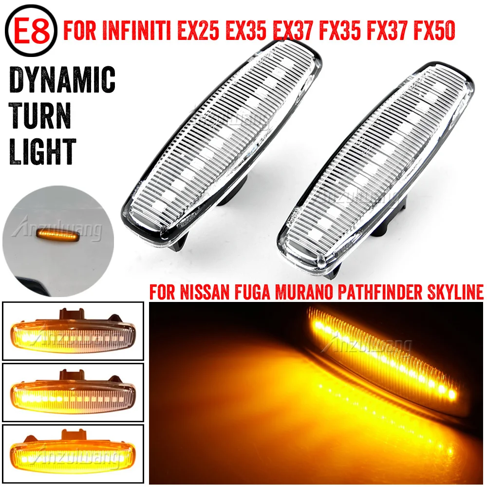 2Pcs For Nissan Fuga GY50 Murano Z51 Pathfinder R52 Skyline V36 Infiniti EX25 Dynamic Fender Turn Signal LED Side Marker Light