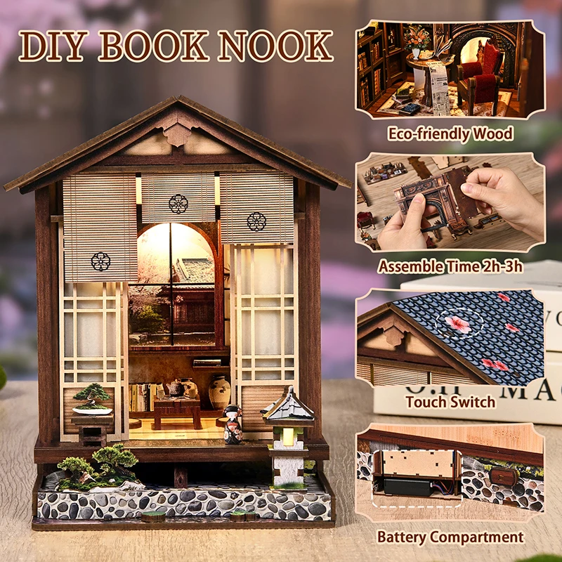 Kit modello in miniatura in legno per angolo libro fai-da-te Muschio-Lantern Harmony Garden Fermalibri Puzzle 3D con luce a LED per regalo di compleanno per amici