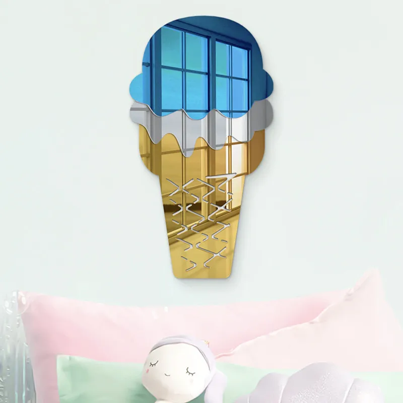 Wafer Cake Cone Ice Cream Wall Decor Mirror Custom 3D Wall Art Sign for Gril's Room Living Room Decor Nursery Party Decoration