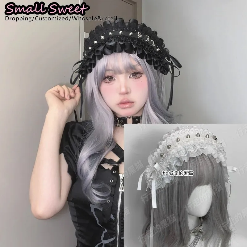 Goth Lolita Rivet Cross Hair Accessories Hair Bands Harajuku Y2K Girl Personality Hair Band Punk Lace Ruffled Headband Hair Hoop