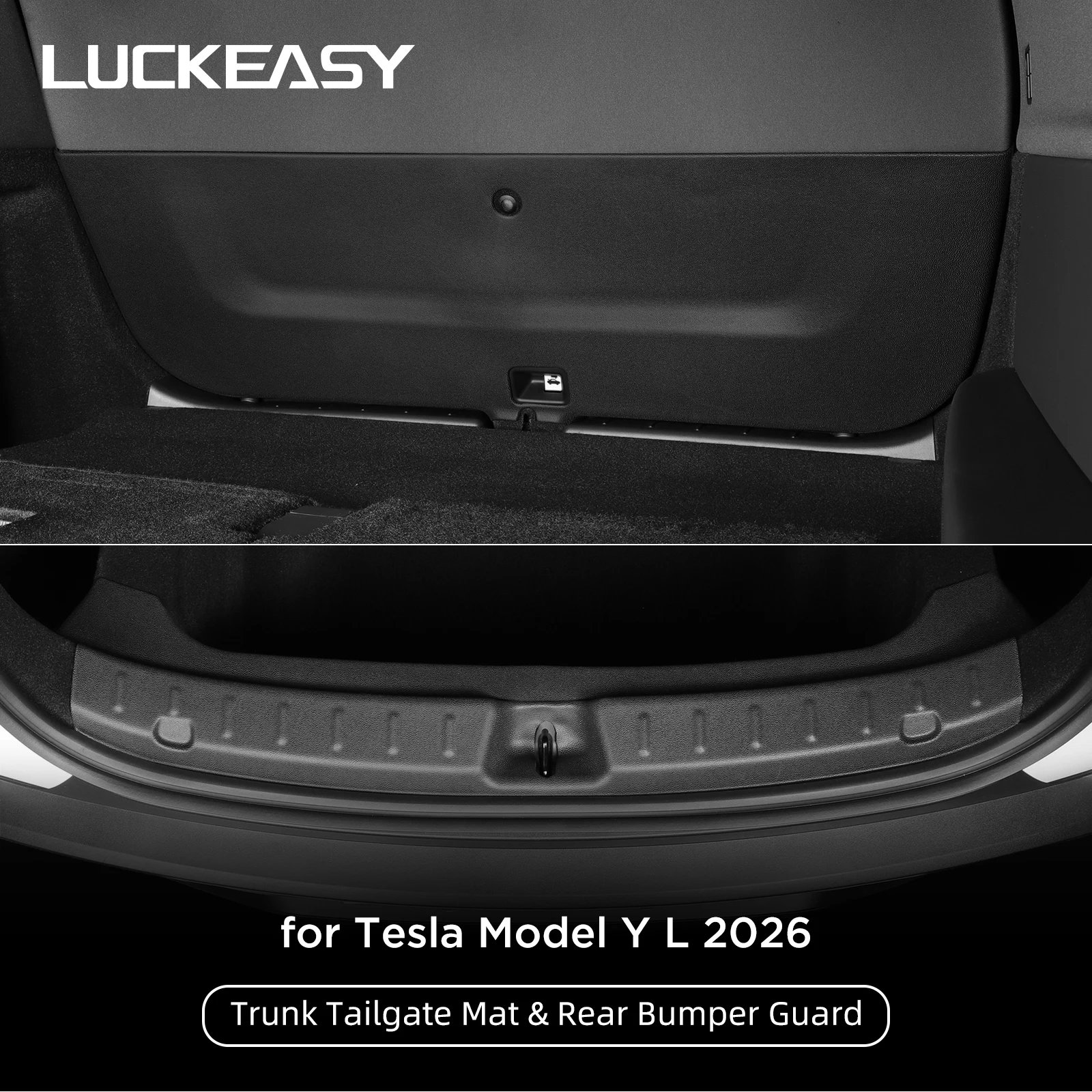 LUCKEASY für Tesla Model Y L 6-Sitzer 2025 2026 Kofferraum-Heckklappenschutz-Zubehör Kofferraum-Einstiegsleisten-Stoßstangenabdeckung