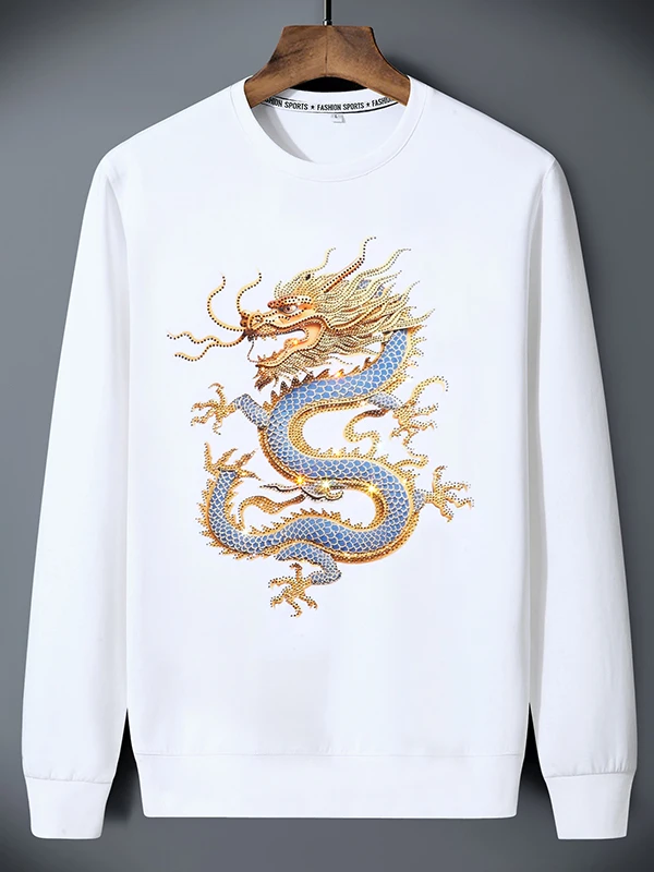 

Высококачественная мужская повседневная футболка с длинным рукавом и круглым вырезом, украшенная стразами, из шелкового хлопка, для весны, осени и зимы.