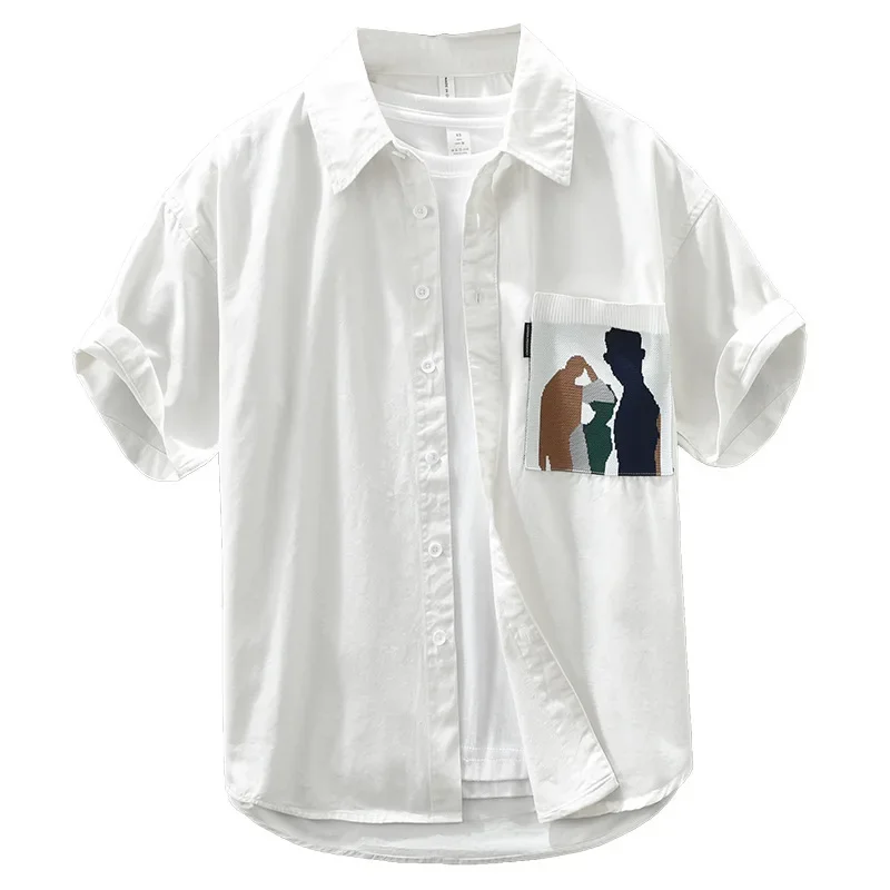 

Contrast Panel Pocket Short Sleeve Shirt for Men's Summer New Fashion Versatile Japanese Retro Trend Pure Cotton Shirt