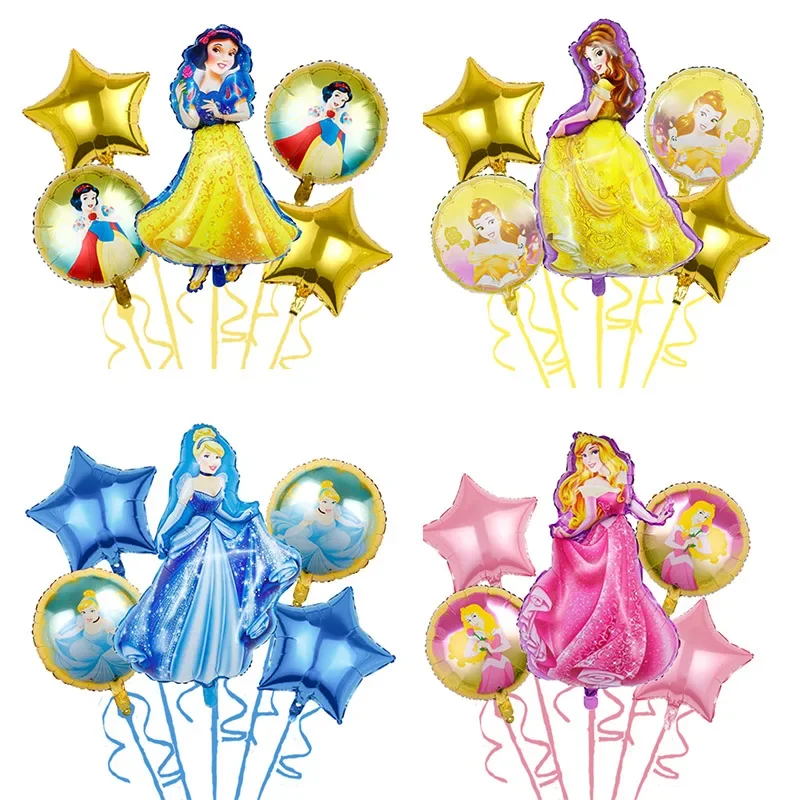 Juego de decoración de globos para fiesta de cumpleaños con tema de dibujos animados para niños, Blancanieves, Cenicienta, Aurora de pie de Disney, 5 uds.