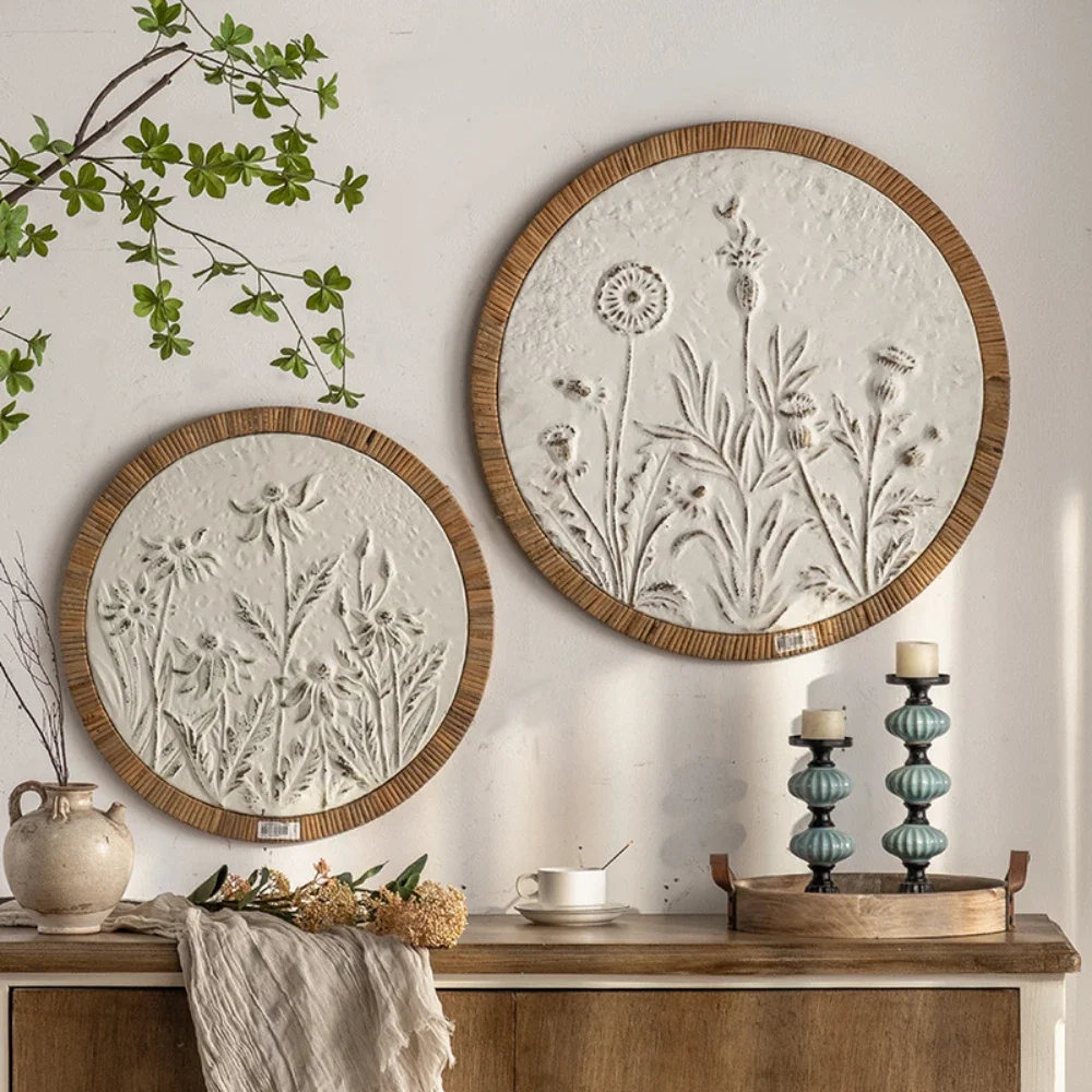 

Creative round wall wood decoration mural Nordic ins-style B&B restaurant white relief wall ornaments