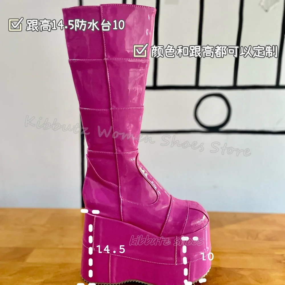 Platform Knee High Boots Genuine Leather Solid Color Fashion Novelty Sexy Concise Elegant Women Shoes New Round Toe Thick Bottom