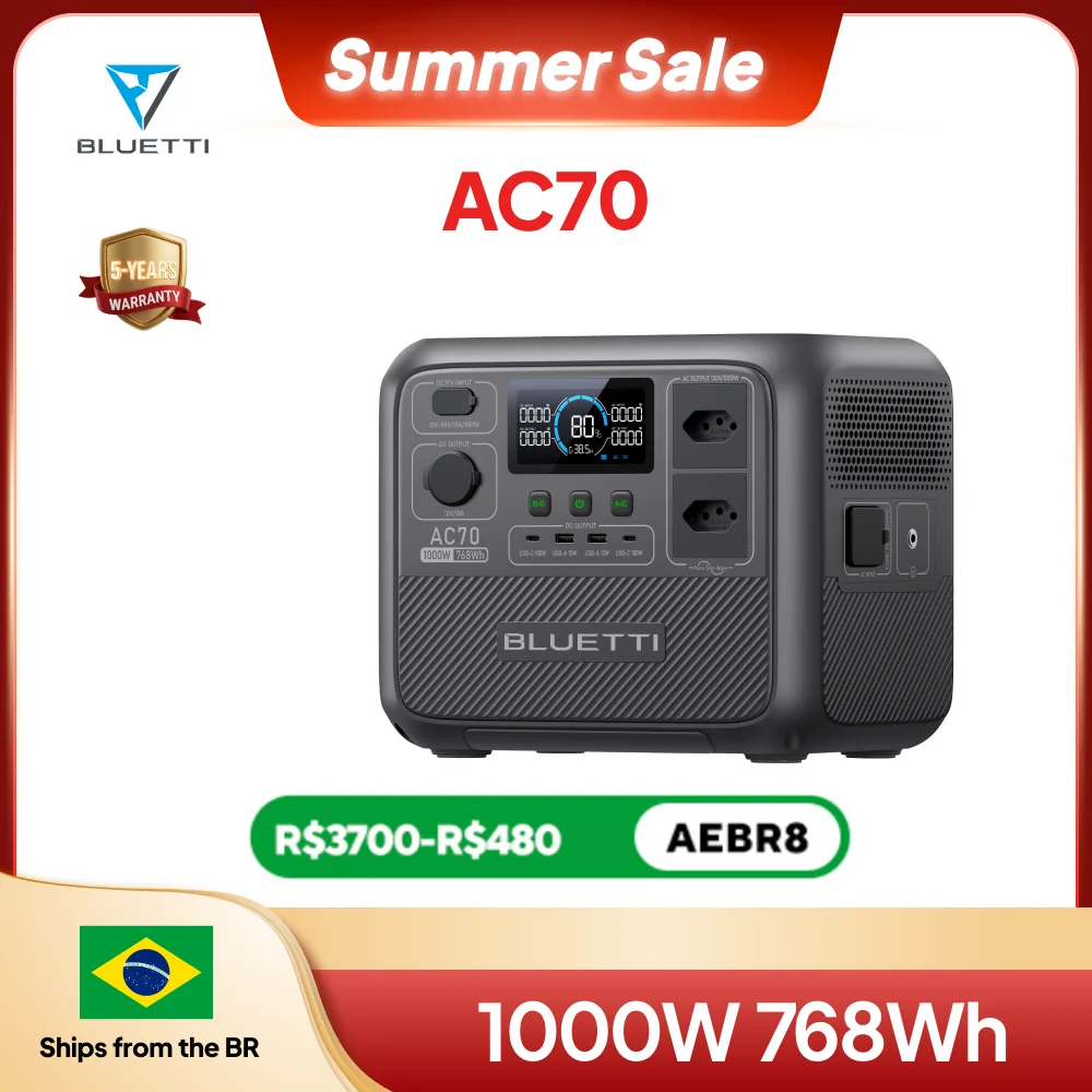 NO BRASIL -  Estação de energia portátil BLUETTI AC70 1000W 768Wh 🆘🇧🇷